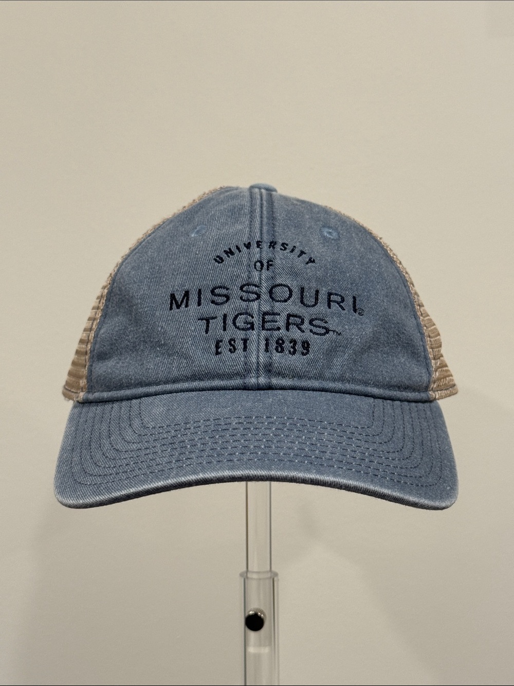 Champion Mizzou Tigers Embroidered Trucker Hat Washed Blue Tan Mesh Snapback